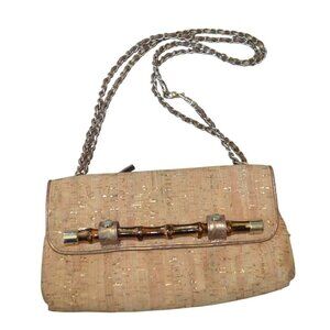 Elaine Turner Cork Gold Chain Cross Body Purse Tan Pink Boho Natural Granola Gir